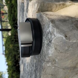 Men's Black Leather Belt with Silver Buckle